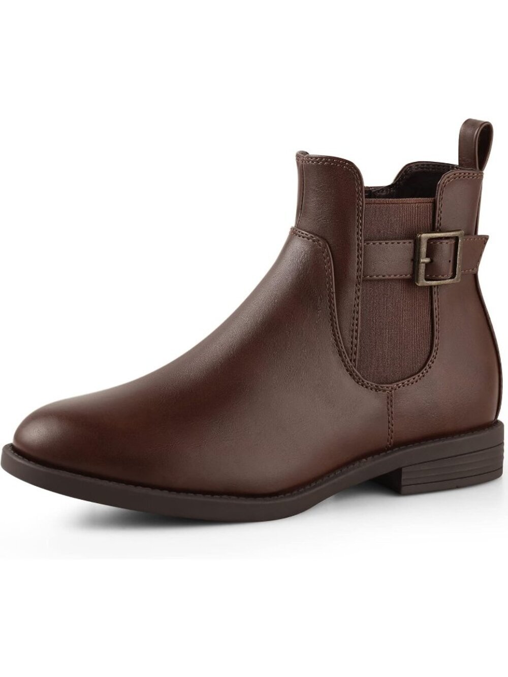 Women's Chocolate Leather Chelsea Ankle Boots Side Elastic Zip Casual Booties